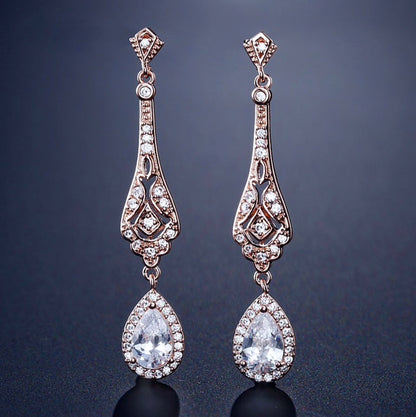 Jennifer - Cubic Zirconia Bridal Earrings - Available in Silver and Rose Gold