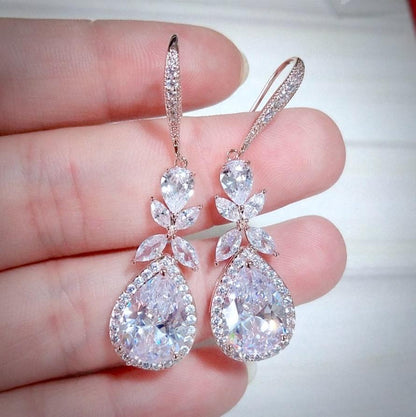 Kendra - Cubic Zirconia Bridal Earrings - Available in Silver and Rose Gold