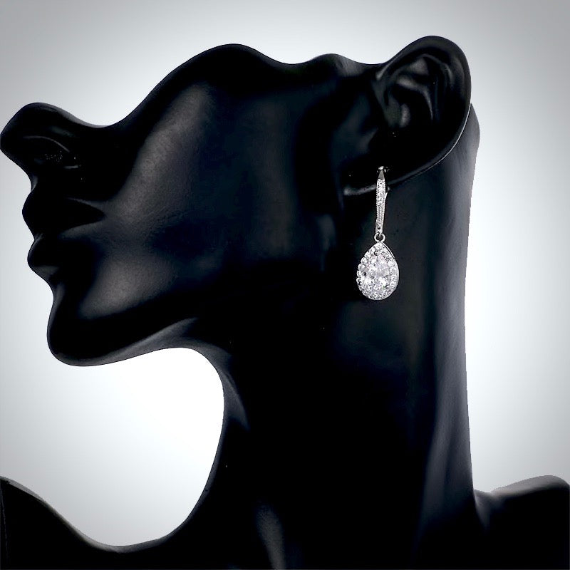 Stacia - Cubic Zirconia Bridal Drop Earrings - Available in Silver and Rose Gold