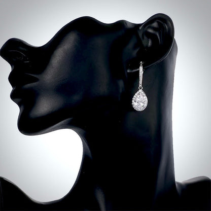 Stacia - Cubic Zirconia Bridal Drop Earrings - Available in Silver and Rose Gold