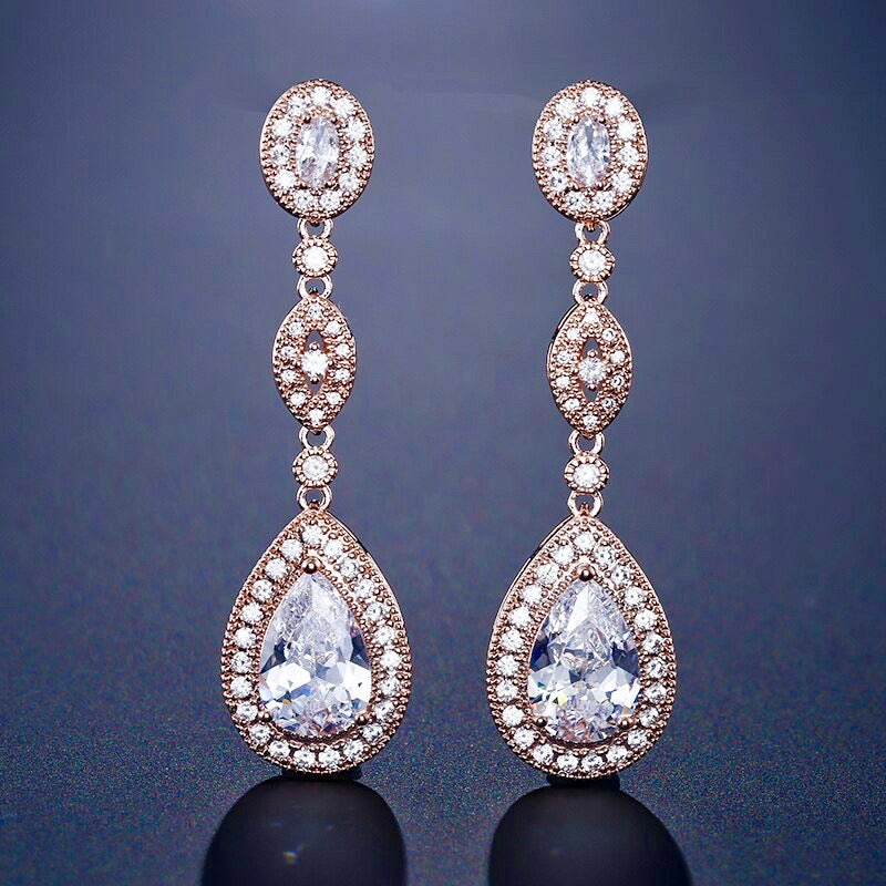 Alexa - Cubic Zirconia Bridal Earrings - Available in Silver and Rose Gold