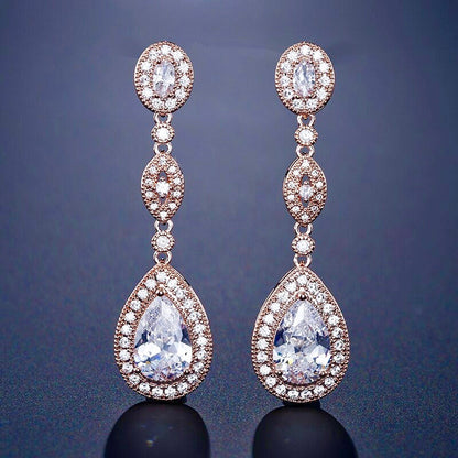 Alexa - Cubic Zirconia Bridal Earrings - Available in Silver and Rose Gold
