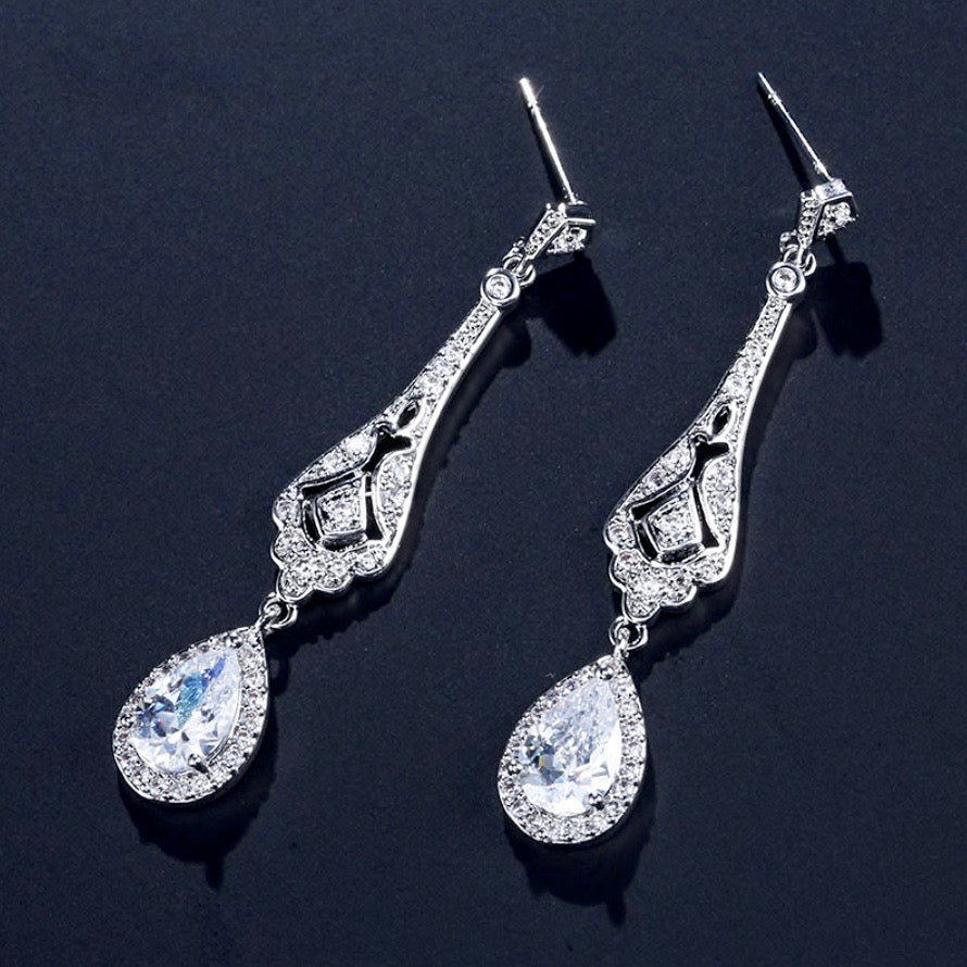 Jennifer - Cubic Zirconia Bridal Earrings - Available in Silver and Rose Gold