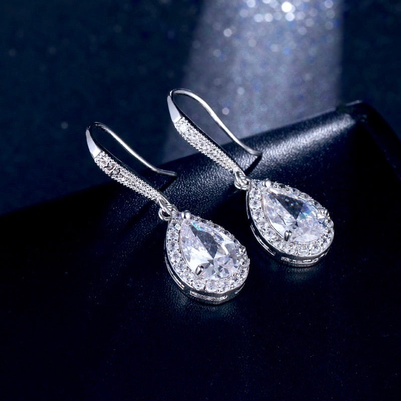 Stacia - Cubic Zirconia Bridal Drop Earrings - Available in Silver and Rose Gold