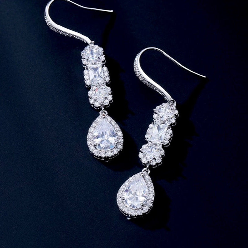 Leslie - Cubic Zirconia Bridal Earrings - Available in Silver and Rose Gold