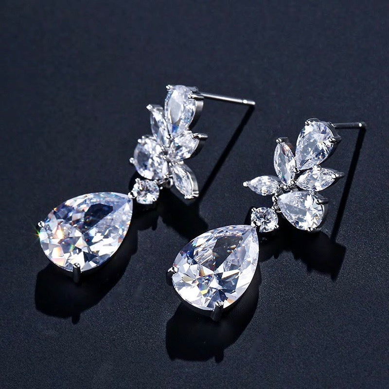 Jessica - Cubic Zirconia Bridal Earrings - Available in Silver, Rose Gold and Yellow Gold