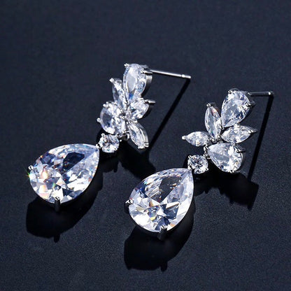 Jessica - Cubic Zirconia Bridal Earrings - Available in Silver, Rose Gold and Yellow Gold