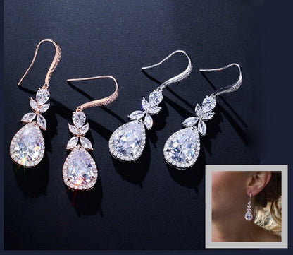Kendra - Cubic Zirconia Bridal Earrings - Available in Silver and Rose Gold