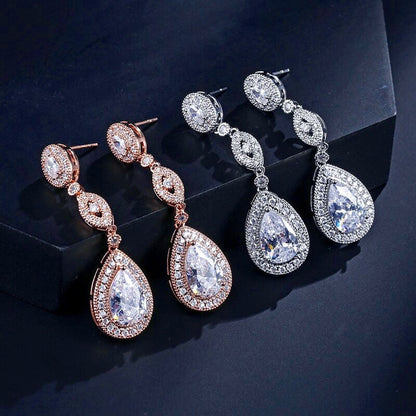 Alexa - Cubic Zirconia Bridal Earrings - Available in Silver and Rose Gold