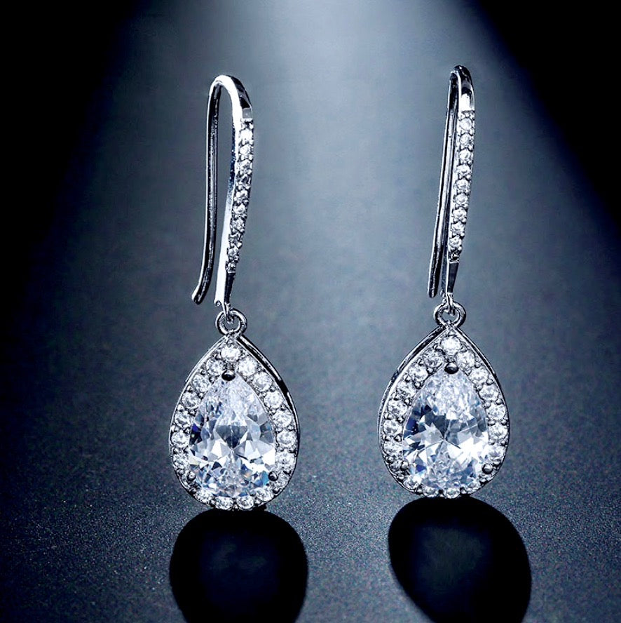 Stacia - Cubic Zirconia Bridal Drop Earrings - Available in Silver and Rose Gold
