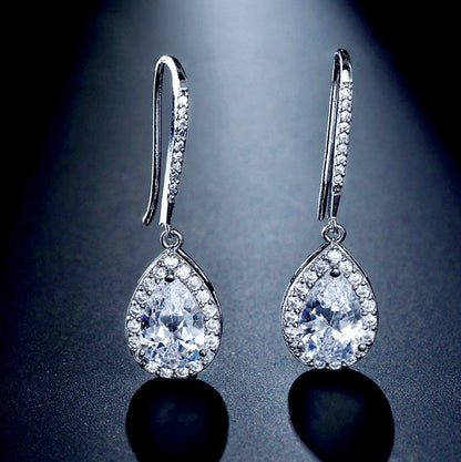 Stacia - Cubic Zirconia Bridal Drop Earrings - Available in Silver and Rose Gold