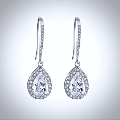 Stacia - Cubic Zirconia Bridal Drop Earrings - Available in Silver and Rose Gold