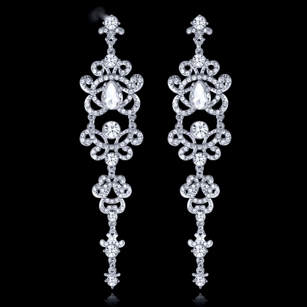 Brenda - Silver Rhinestone Bridal Earrings