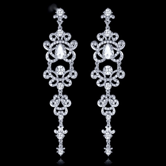 Brenda - Silver Rhinestone Bridal Earrings