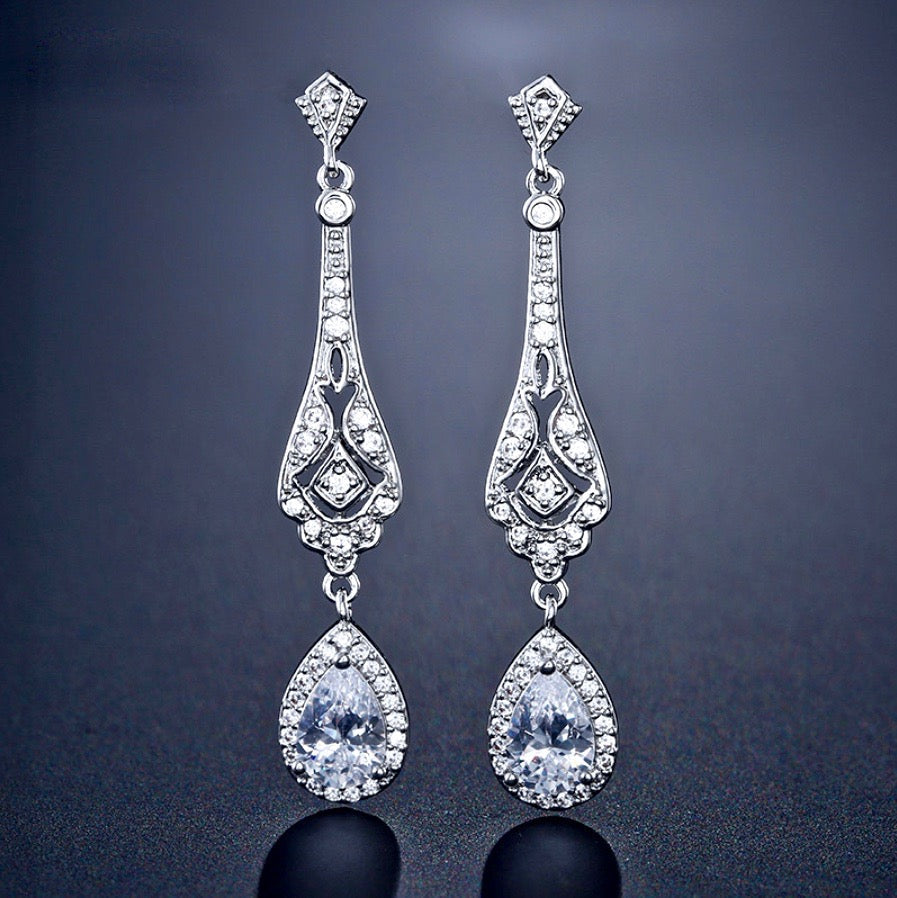 Jennifer - Cubic Zirconia Bridal Earrings - Available in Silver and Rose Gold