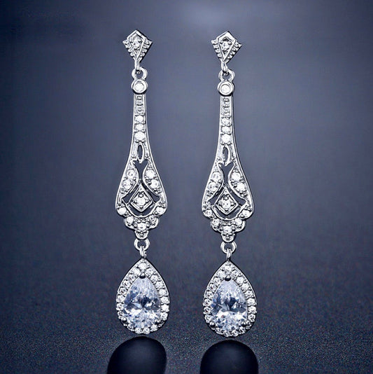 Jennifer - Cubic Zirconia Bridal Earrings - Available in Silver and Rose Gold