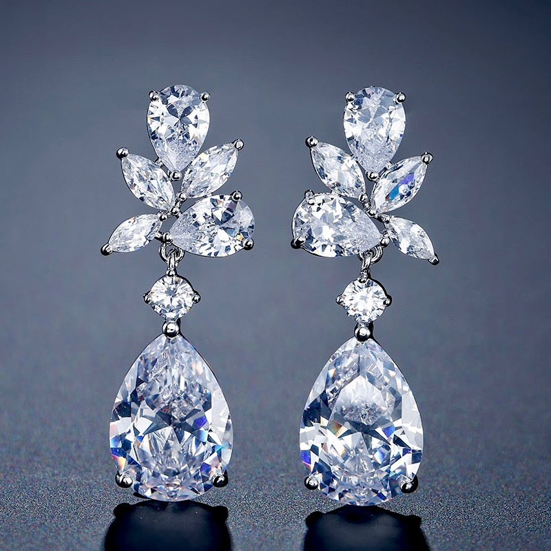 Jessica - Cubic Zirconia Bridal Earrings - Available in Silver, Rose Gold and Yellow Gold