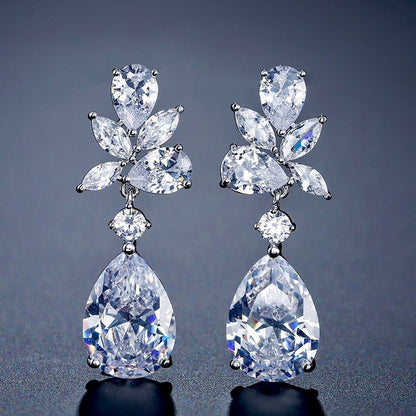 Jessica - Cubic Zirconia Bridal Earrings - Available in Silver, Rose Gold and Yellow Gold