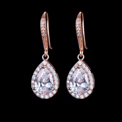 Stacia - Cubic Zirconia Bridal Drop Earrings - Available in Silver and Rose Gold