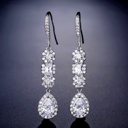 Leslie - Cubic Zirconia Bridal Earrings - Available in Silver and Rose Gold