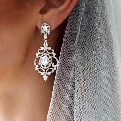Tiffany - Cubic Zirconia Bridal Earrings - Available in Rose Gold, Silver and Yellow Gold