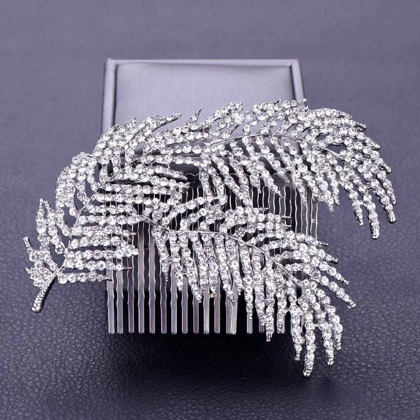 Arlene - Crystal Feather Bridal Hair Comb - Available in Silver and Rose Gold