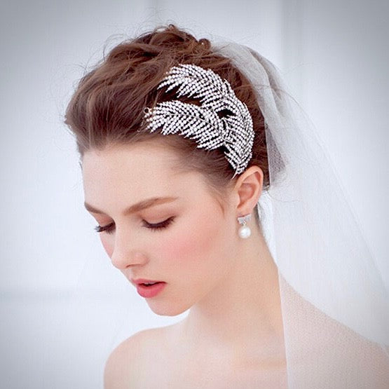 Arlene - Crystal Feather Bridal Hair Comb - Available in Silver and Rose Gold