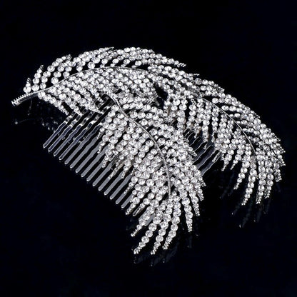 Arlene - Crystal Feather Bridal Hair Comb - Available in Silver and Rose Gold