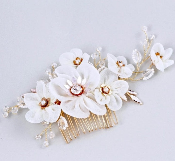 "Elin" - Gold Pearl and Crystal Bridal Hair Comb