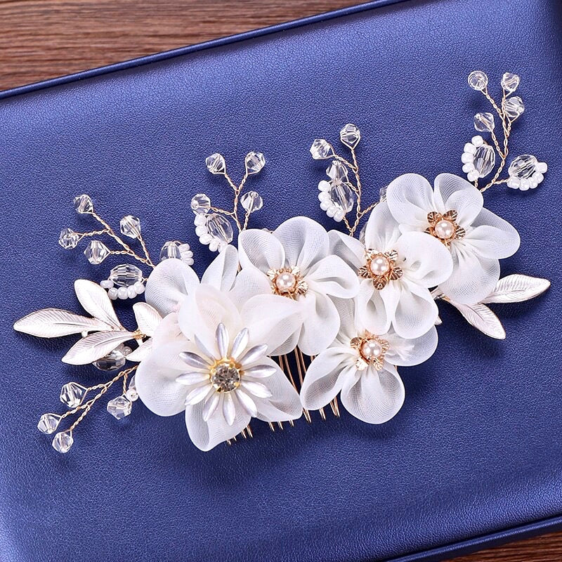 "Elin" - Gold Pearl and Crystal Bridal Hair Comb