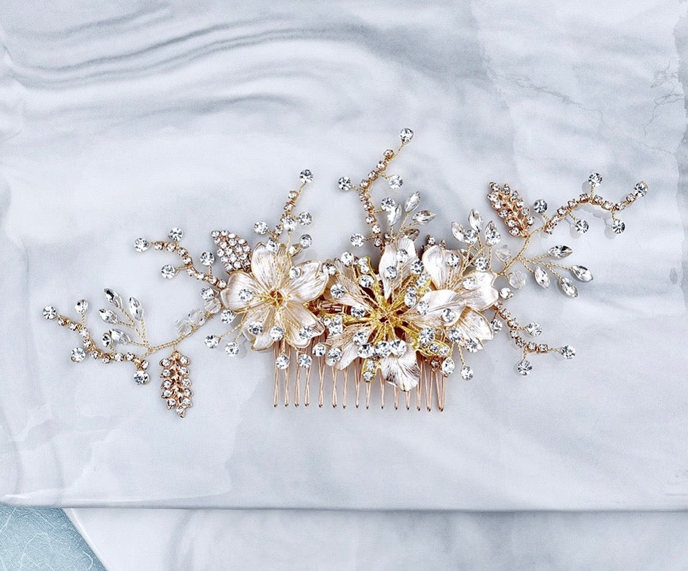 Claudia - Crystal Bridal Hair Comb - Available in Gold and Silver