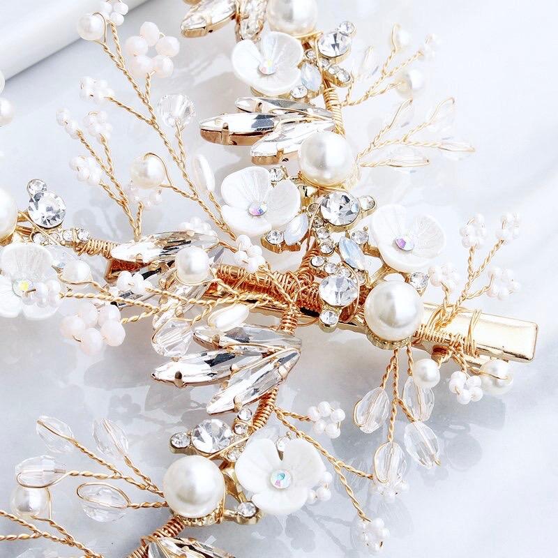 Genoa - Pearl and Crystal Bridal Hair Clip/Vine - Available in Silver and Gold