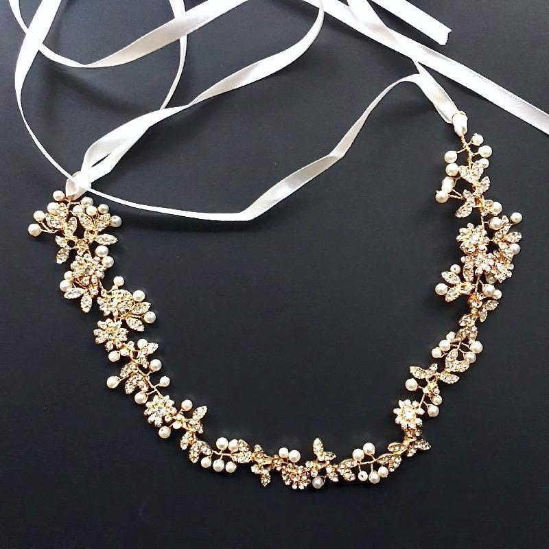"Kelly" - Vintage Gold Pearl and Crystal Bridal Headband