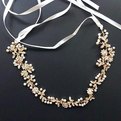 "Kelly" - Vintage Gold Pearl and Crystal Bridal Headband
