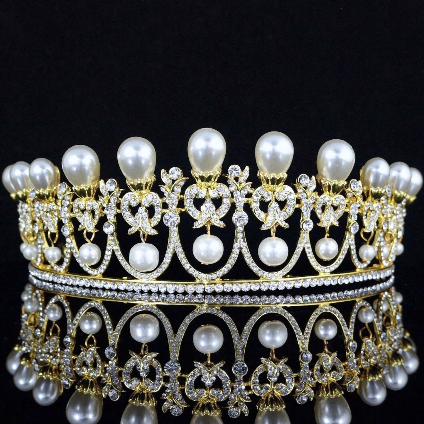 Myla - Pearl and Crystal Bridal Tiara - Available in Yellow Gold and Silver