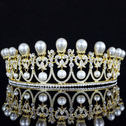 Myla - Pearl and Crystal Bridal Tiara - Available in Yellow Gold and Silver