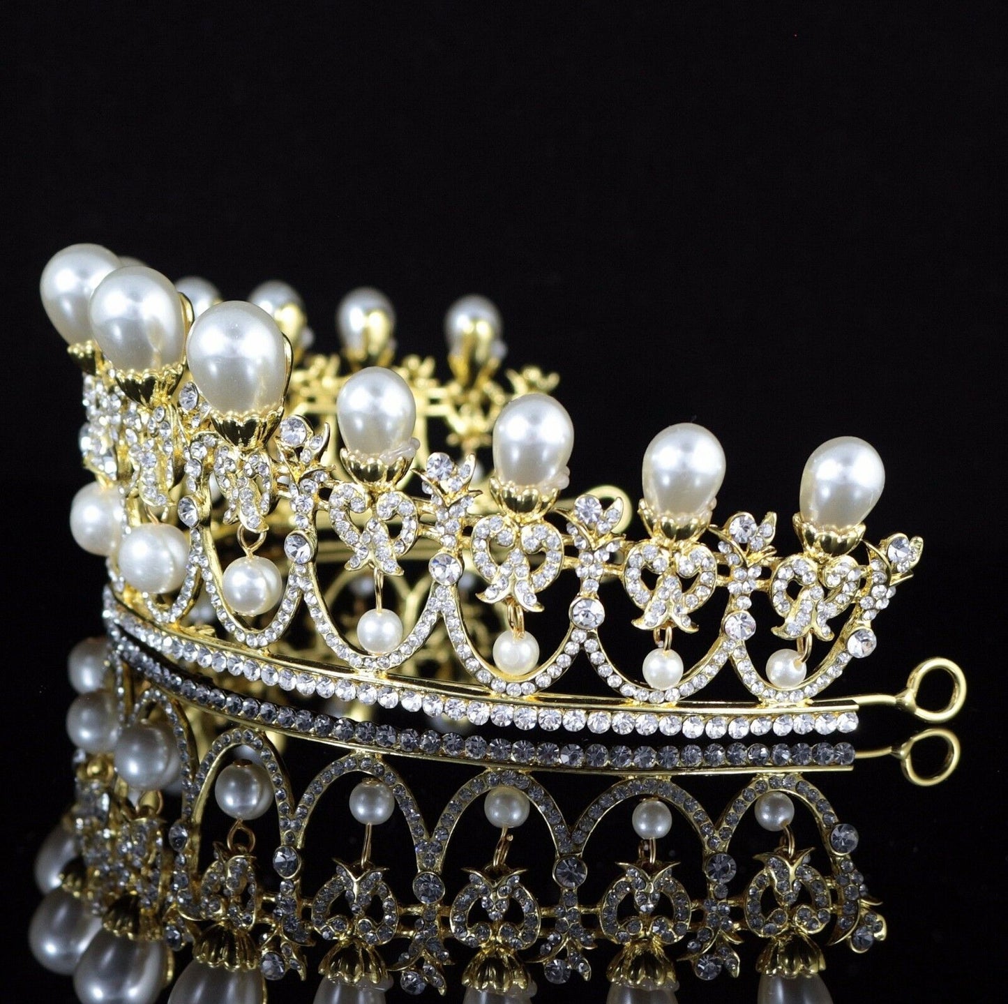Myla - Pearl and Crystal Bridal Tiara - Available in Yellow Gold and Silver