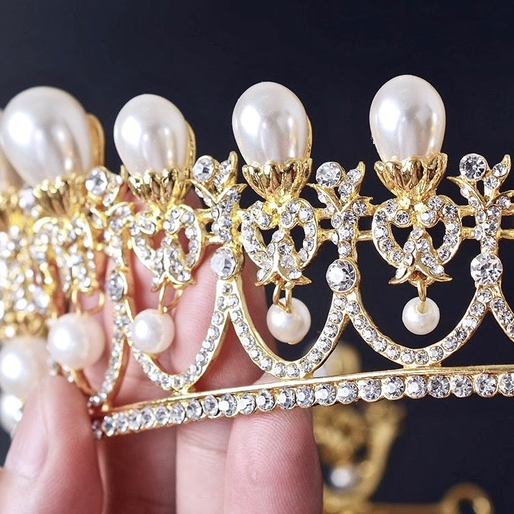 Myla - Pearl and Crystal Bridal Tiara - Available in Yellow Gold and Silver