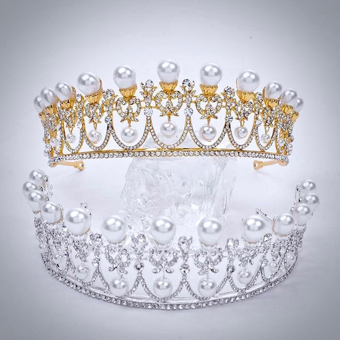 Myla - Pearl and Crystal Bridal Tiara - Available in Yellow Gold and Silver