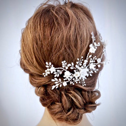 Dayna - Silver Pearl and Crystal Bridal Hair Comb/Vine