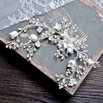 Dayna - Silver Pearl and Crystal Bridal Hair Comb/Vine