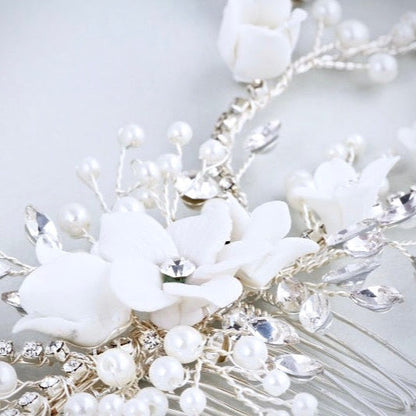 Dayna - Silver Pearl and Crystal Bridal Hair Comb/Vine