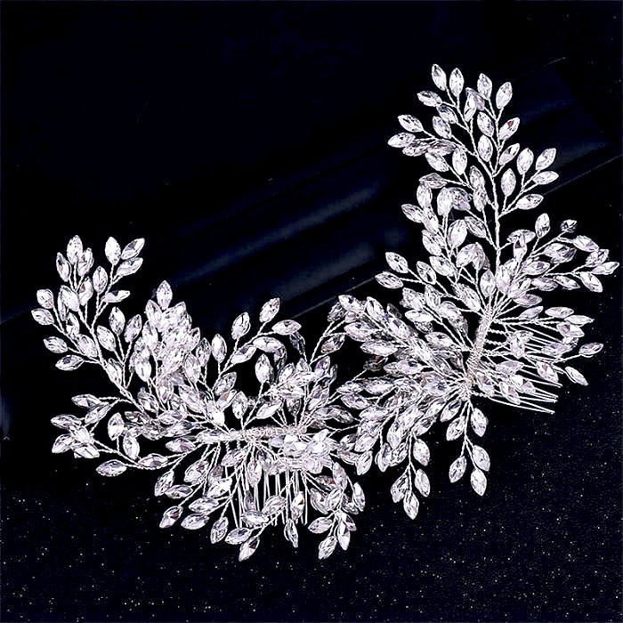 "Carmela" - Bridal Rhinestone Double Hair Comb - Available in Silver, Rose Gold and Yellow Gold
