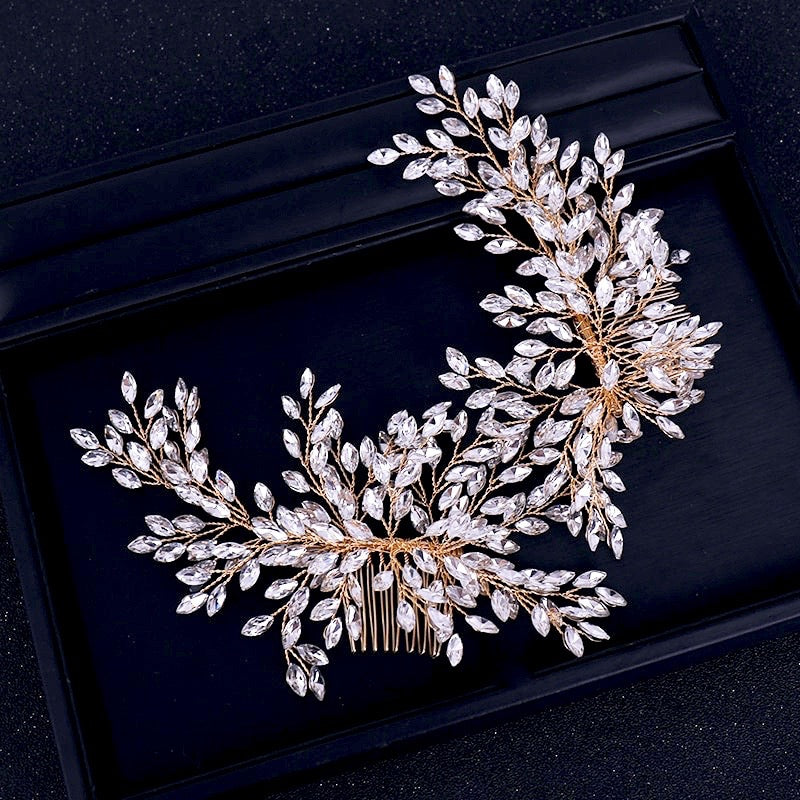 "Carmela" - Bridal Rhinestone Double Hair Comb - Available in Silver, Rose Gold and Yellow Gold