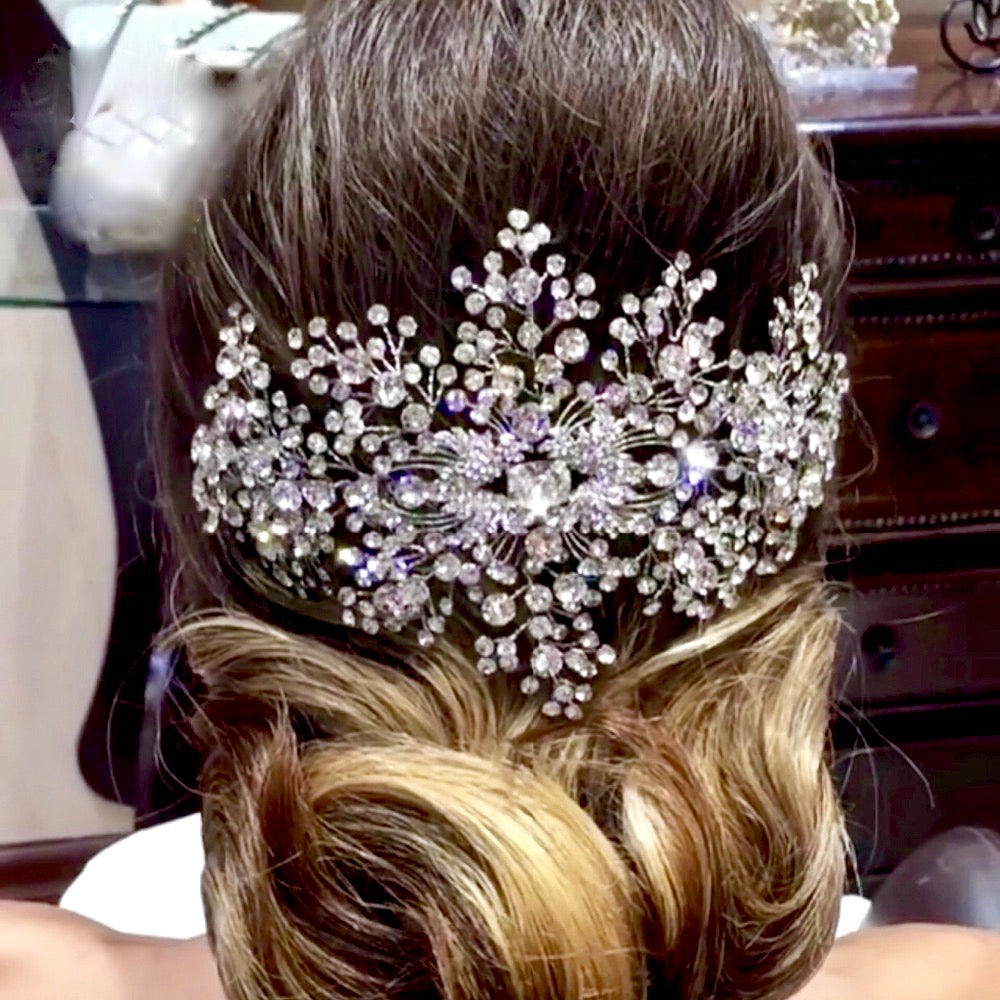 Kassia - Silver Cubic Zirconia Bridal Hair Accessory