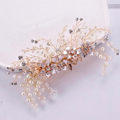"Fabiola" - Rose Gold Pearl and Crystal Bridal Hair Clip