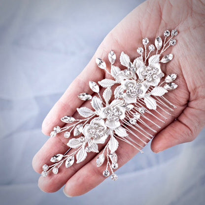 Myra - Floral Bridal Hair Comb - Available in Silver, Rose Gold and Yellow Gold