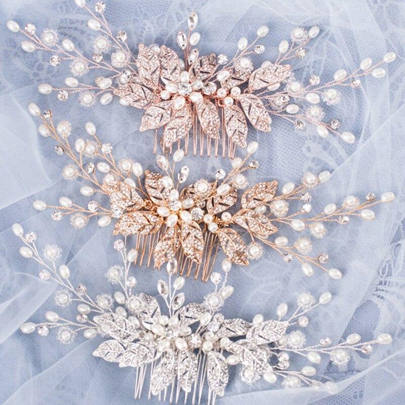 Lynn - Pearl and Crystal Bridal Hair Comb - Available in Rose Gold, Silver and Yellow Gold