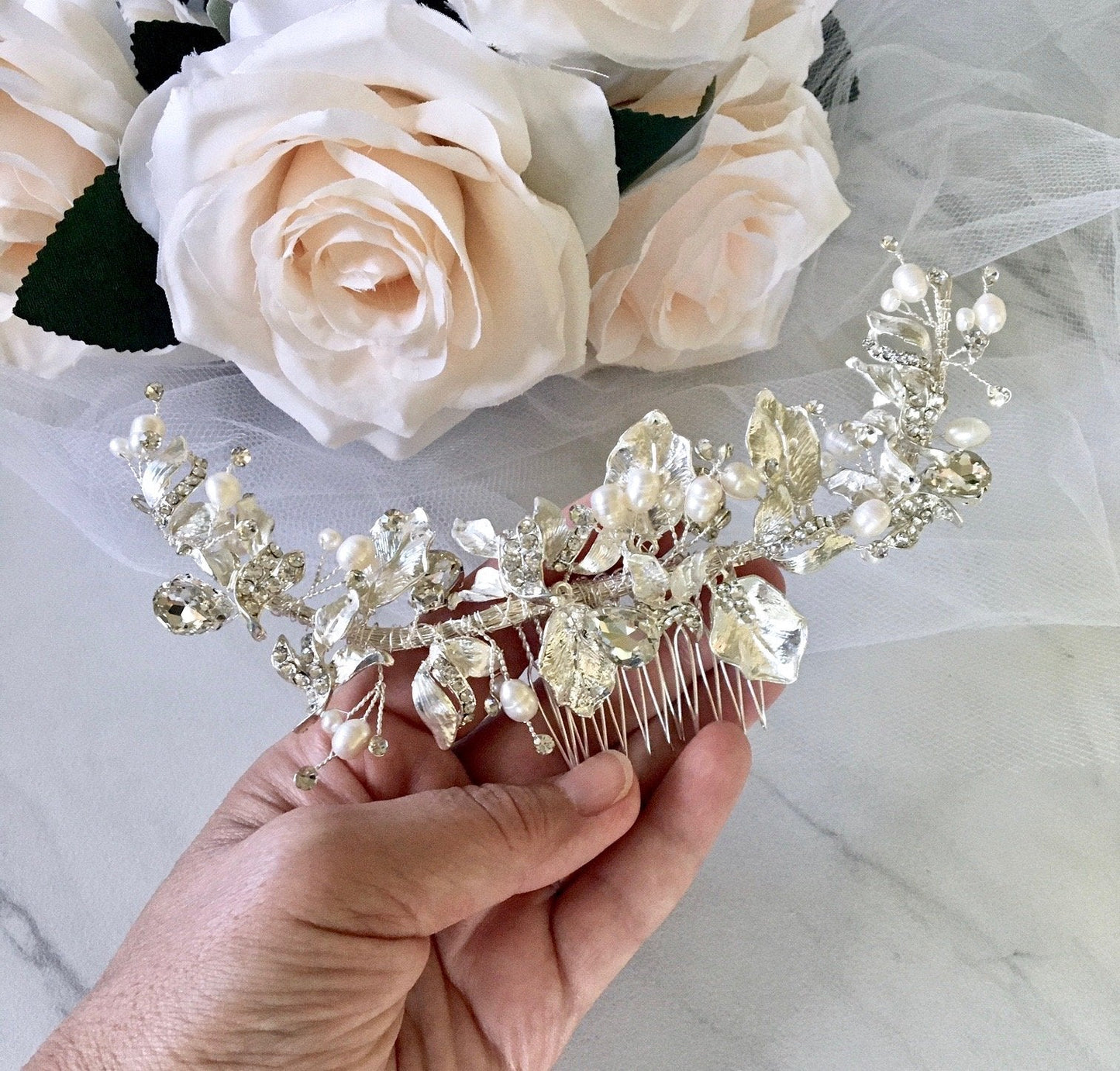 "Cassidy" - Freshwater Pearl and Crystal Bridal Hair Comb