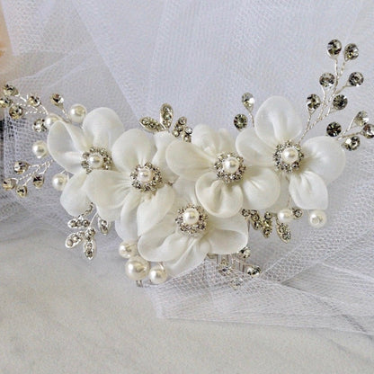 Danielle - Silver Pearl and Crystal Bridal Hair Comb/Clip